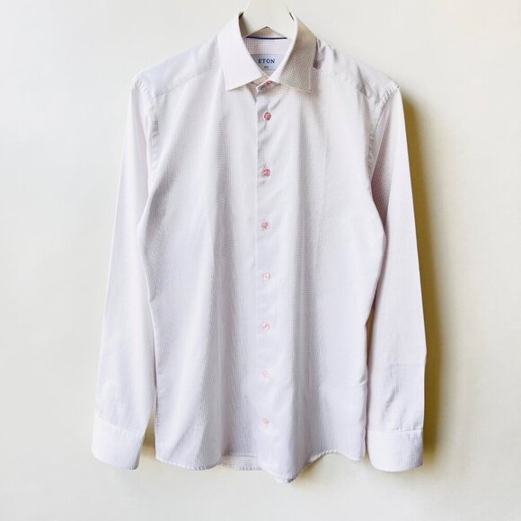 ETON Dobby cotton plaid shirt, white/ pink/blue, Size 38/15 - Picture 2 of 7